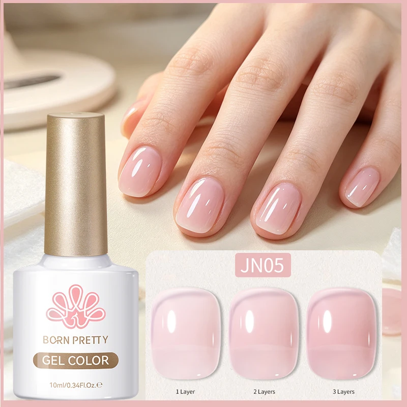 BORN PRETTY 1/6 Stück Jelly Nude UV-Gel Nagellack Set Hellrosa Oval Glänzend Salon DIY Semi-Permanent Abziehbarer UV-LED-Gel-Lack – Detail 3