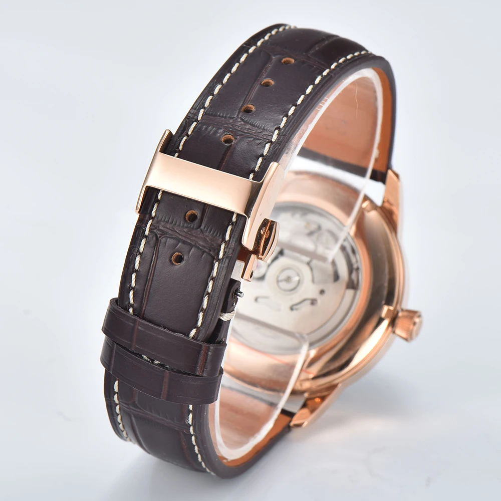 NH35 watch 40mm case 35mm Dial Hollow out cocktail style Stainless steel case and leather strap For NH35 Movement view 2