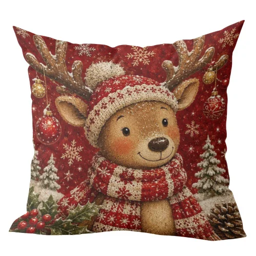1pcs Vintage Christmas Throw Pillow Cover Merry Christmas Tree Snowflake Xmas Cushion Case for Home Sofa Bedroom Decor