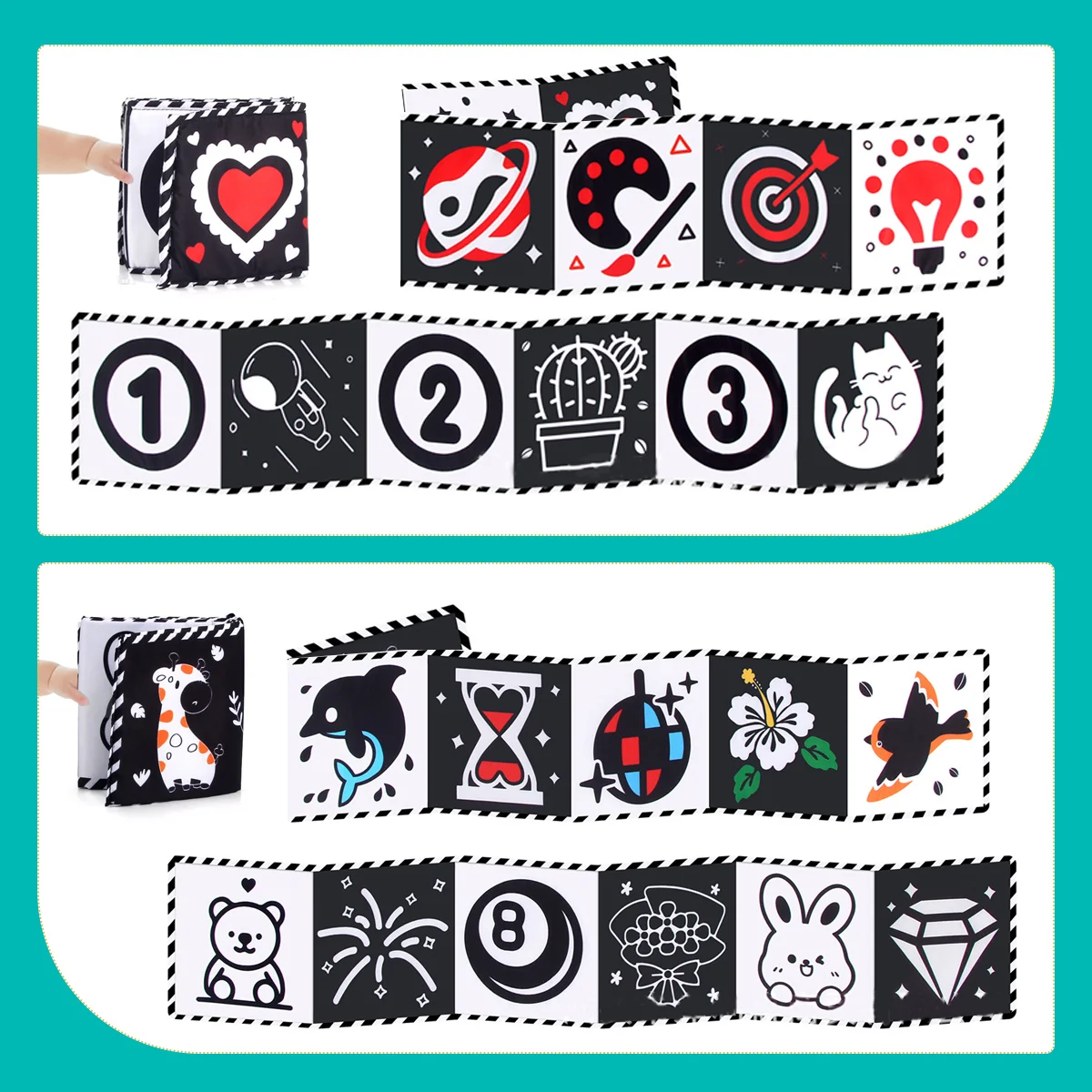 Livre pour bébé noir et blanc à contraste élevé, jouet sensoriel froissé au toucher et au toucher, jouets interactifs de Stimulation visuelle pour nourrissons