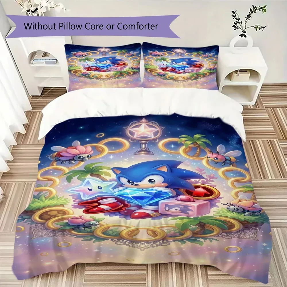 Sonic Hedgehog World Pillowcase & Duvet Cover Set Anime Themed Bedding Decor Ideal Gift for Every Game Fan.-Xin