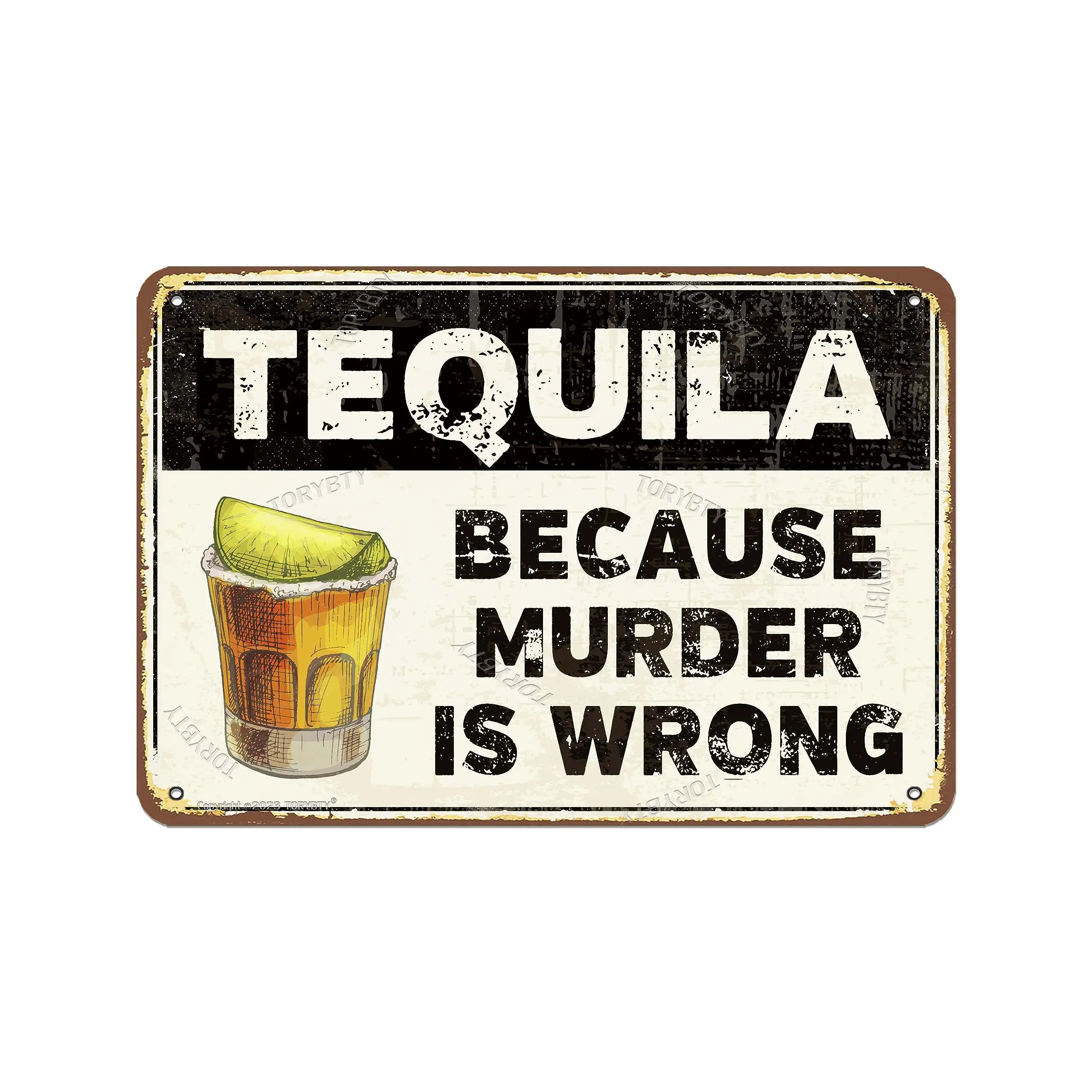 Tequila Because Murder Is Wrong Retro Look  Metal Decoration Art Sign for Home Kitchen Bar Pub Man Cave Farmhouse Game Room Funn