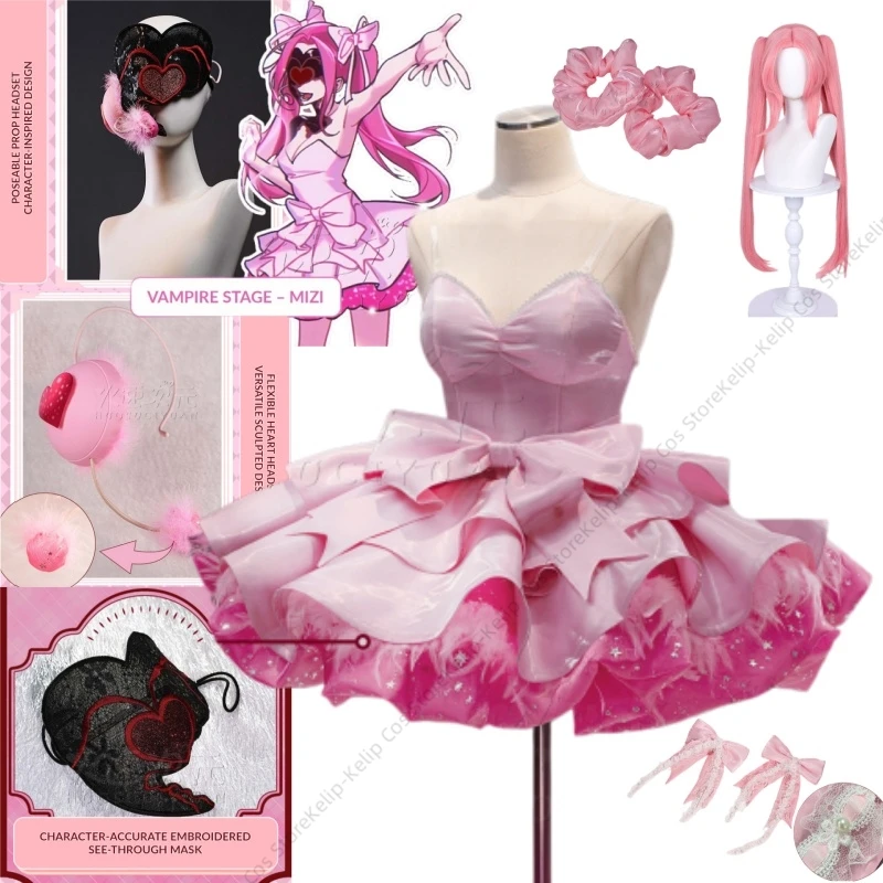 Disfraz de Cosplay ALIEN STAGE Mizi, Vestido Rosa con Volantes Candy Scar, Accesorios, Opciones de Máscara Bordada, Halloween, Carnaval, Comic Con