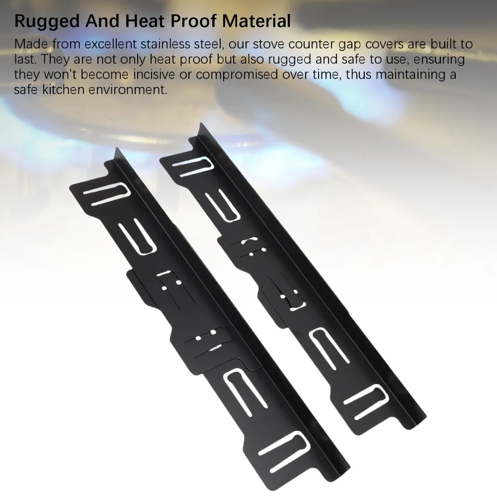 2 Pairs Stainless Steel Stove Gap Cover Retractable Black Silver Stove Gap Filler Heat-Resistant Expandable