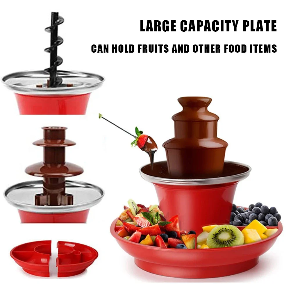 3 Layer Electric Chocolate Fondue Fountain DIY Handmade with Fruits/Nuts/Treats Serving Tray 35W for Weddings Birthday Parties