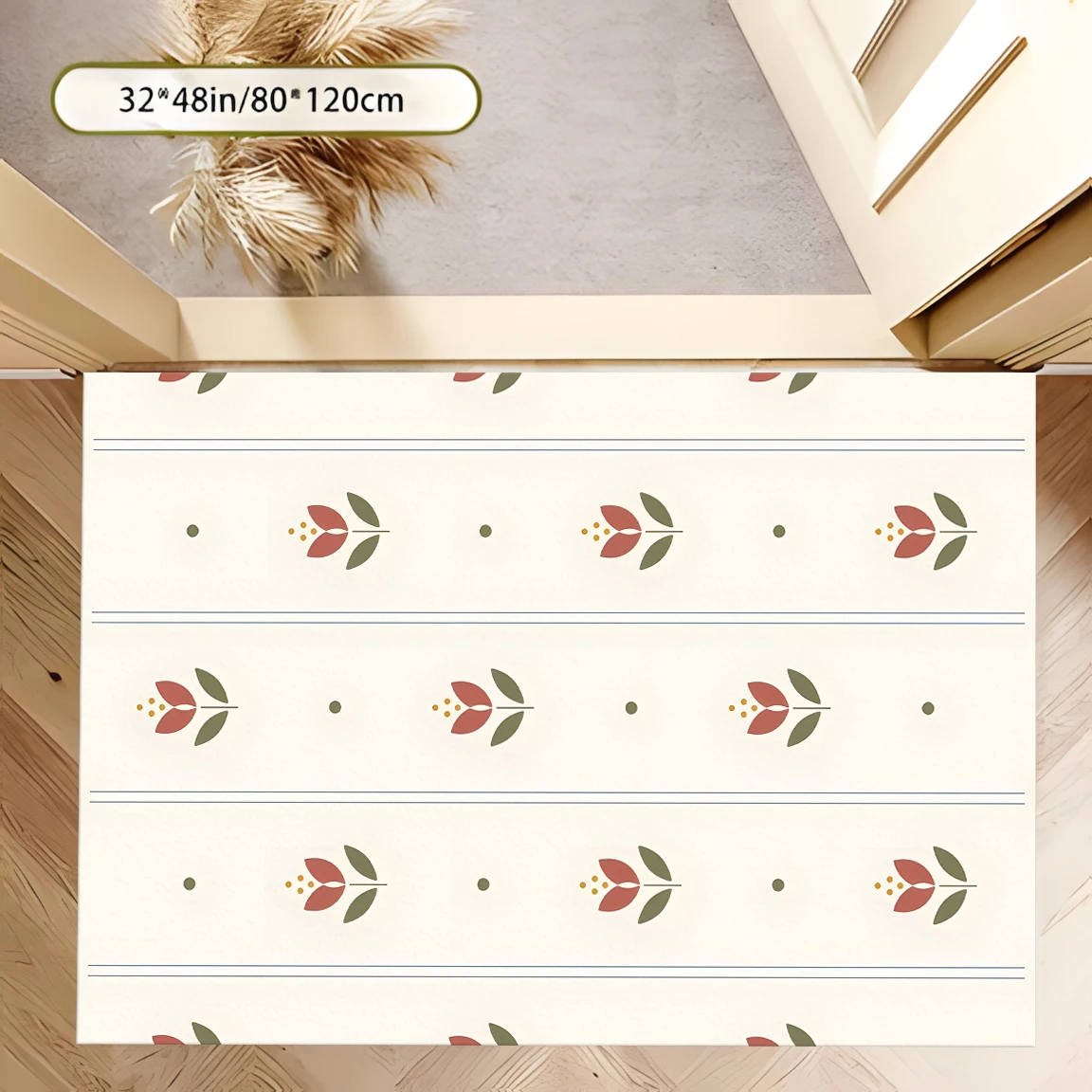 2D Carpet with Retro Small Floral Fine Stripe Pattern in Fresh Pastoral Style for Living Room and Bedroom