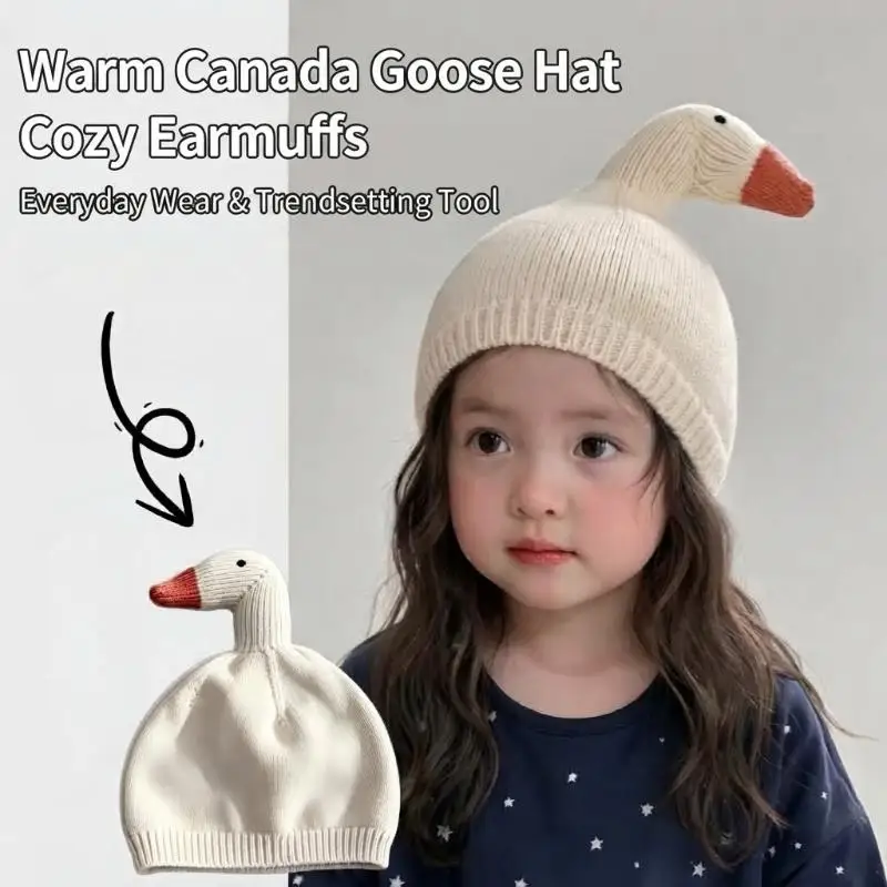 New Autumn Warm Kids Hat Cute Goose Beanie for 2-4Y Girls Boys Cartoon Animal Soft Children Hat