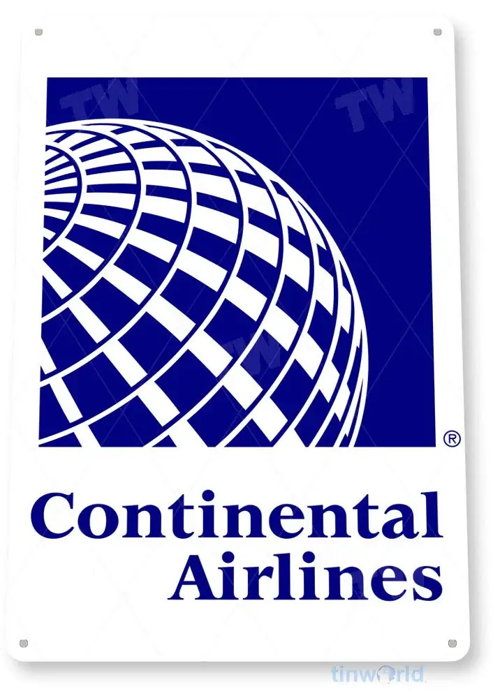 TIN SIGN Continental Airlines Retro Commercial Aviation Metal Sign Decor C626