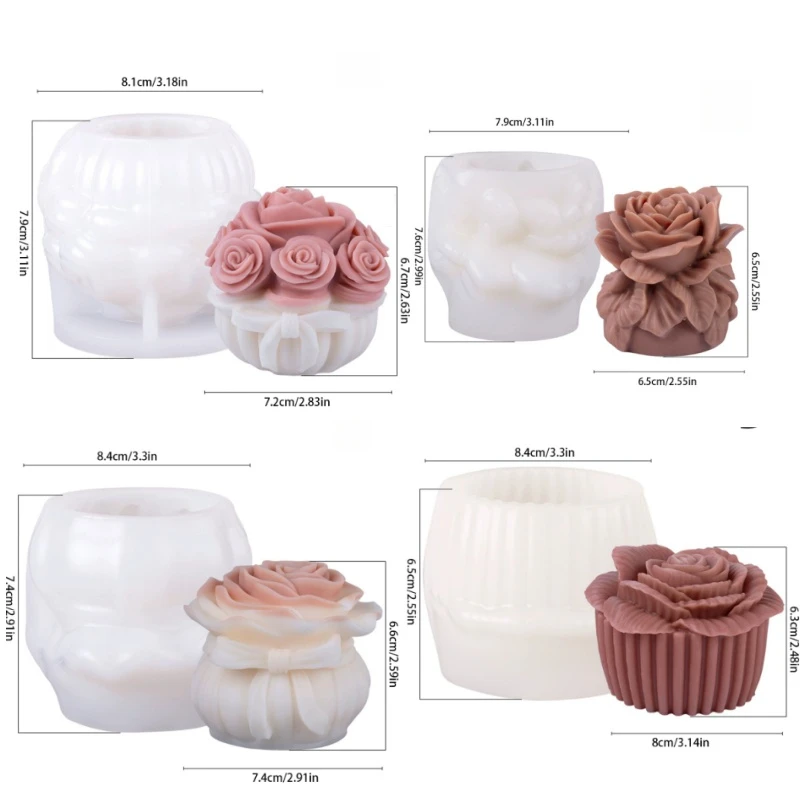 

4pcs Rose Flower Pillar Candle Mold - DIY Scented Candle, Soap & Resin Home Decor Craft