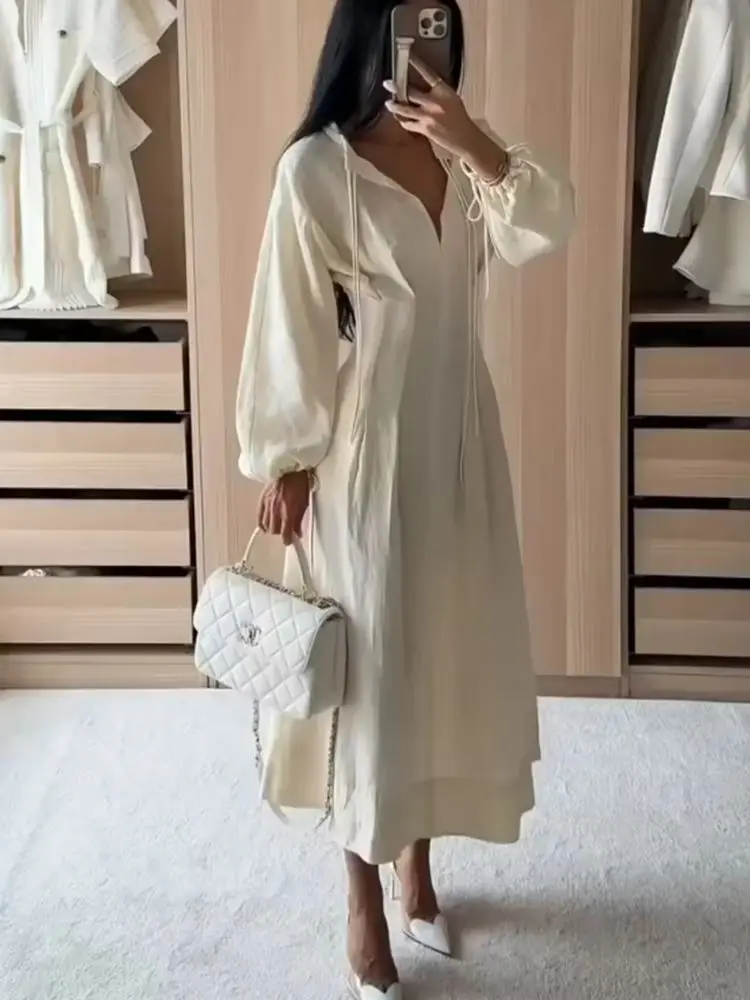 Damen Langes Kleid 2026 Neue Sommermode Langarm Figurbetontes Plissiertes Kleid für Frauen Elegantes Schickes Damen-Urlaubskleid