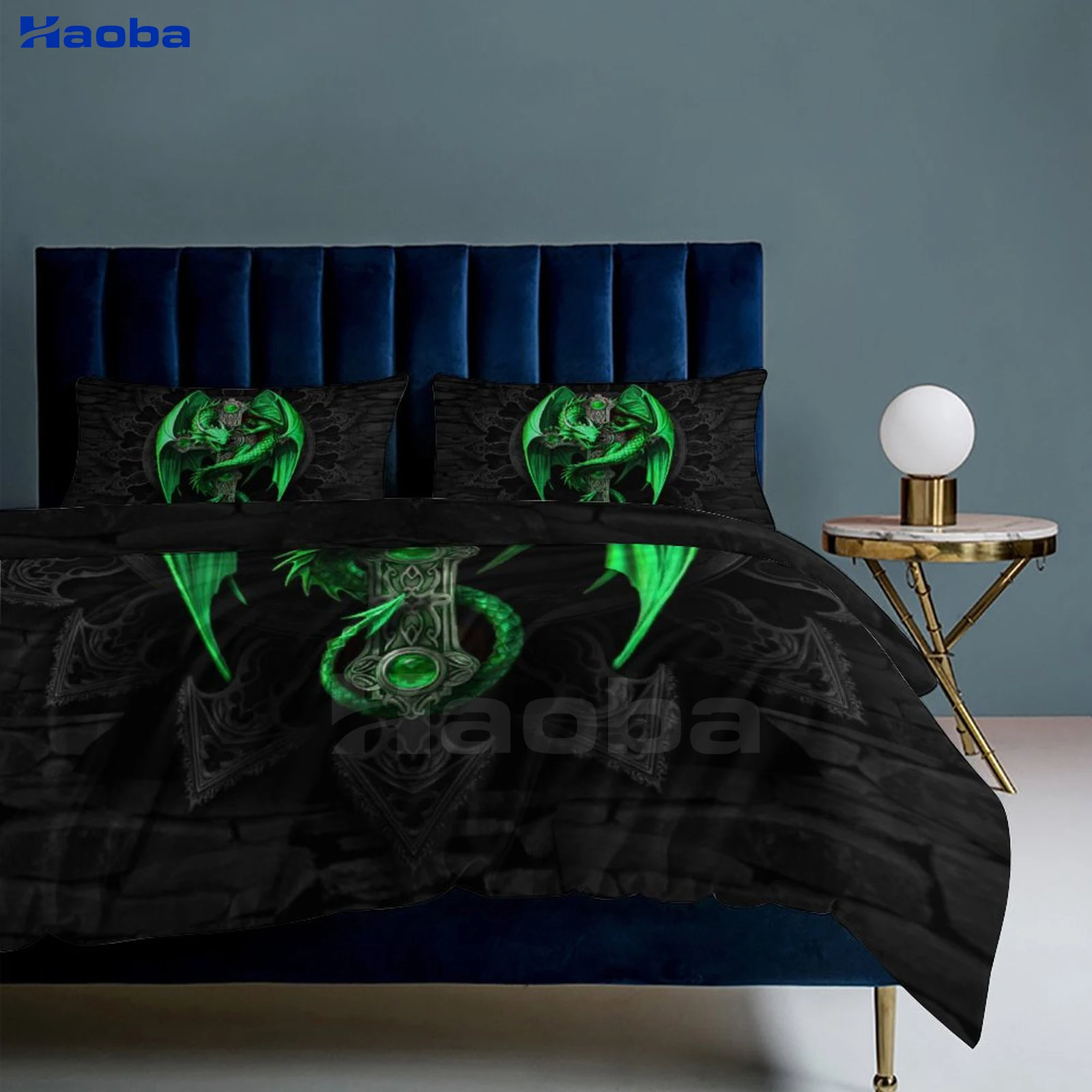 Green Dragon With Cross Print Three Piece Bedding Set Children or Adults for Beds Quilt Covers Birthday Gifts for Women Men