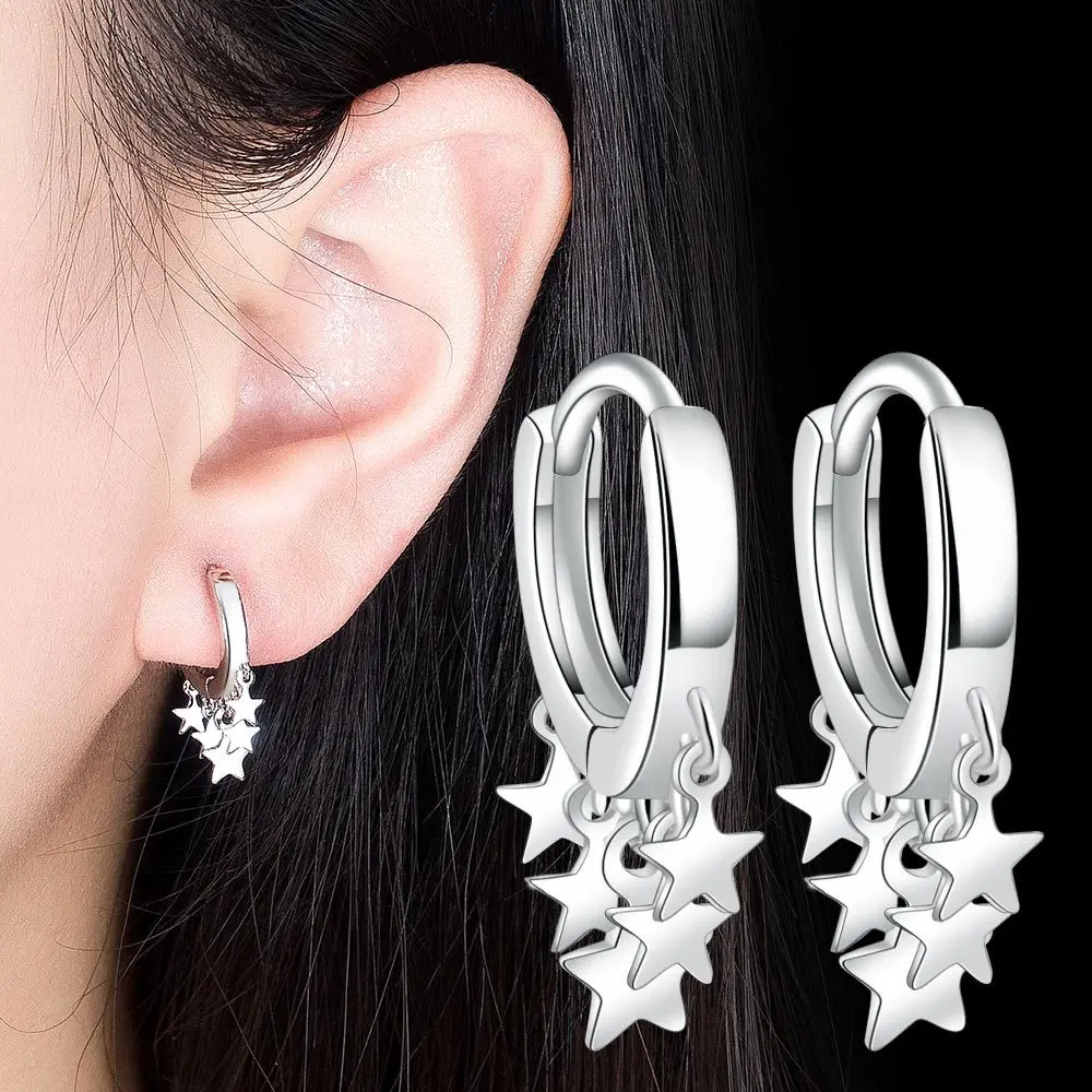 Solid 925 Sterling Silver Fashion Jewelry Multiple Star Drop Earrings For Women New XY0043