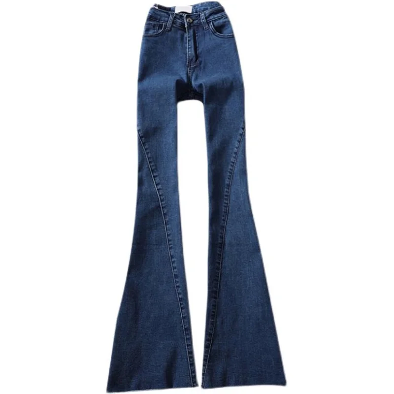 summer new high-waisted slim flare long trousers denimn stretch edge jeans women