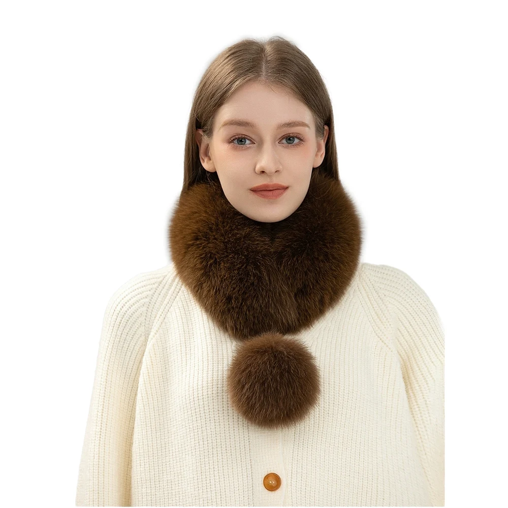 Fluffy Ladies Elegant Winter Warm Pom Poms Genuine Fox Fur Scarf CX-S-218