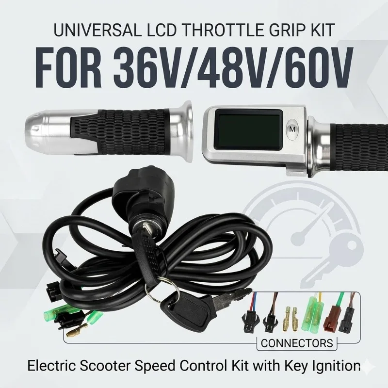 

36V/48V/60V Universal LCD Throttle Grip Pair with Key Ignition, Electric Scooter Speed Control Kit with Wiring Harness