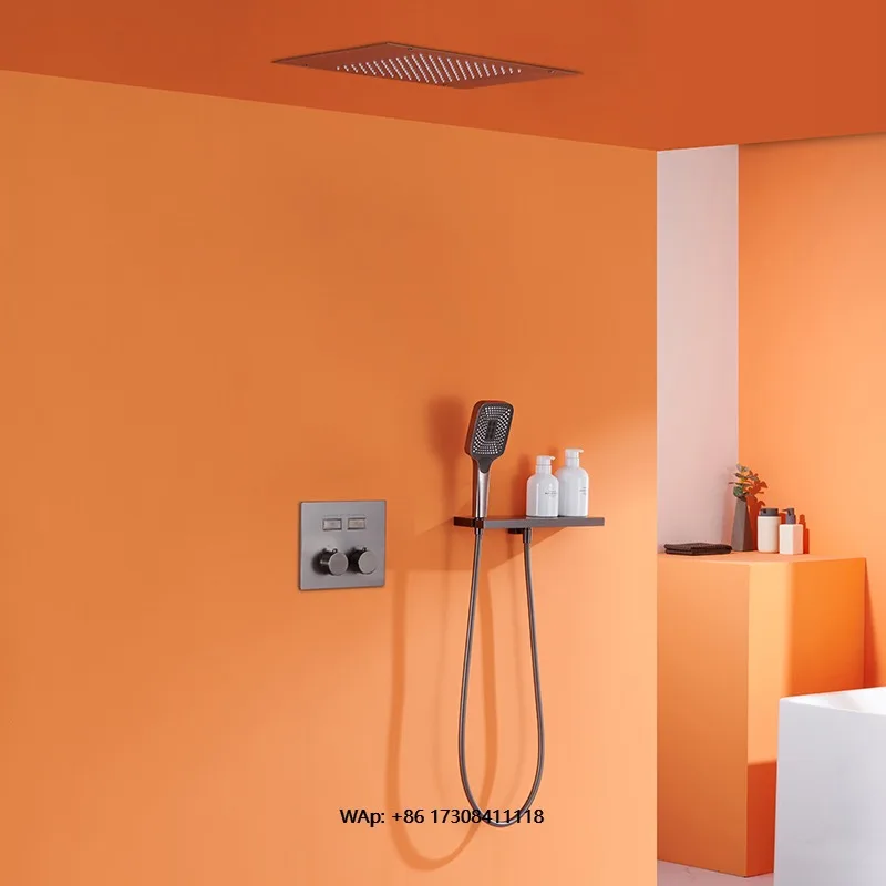 

Luxury Modern Brass Shower Bathroom Indoor Hidden Thermostatic Smart Bath Gray Massage Suspension Squirt Soft