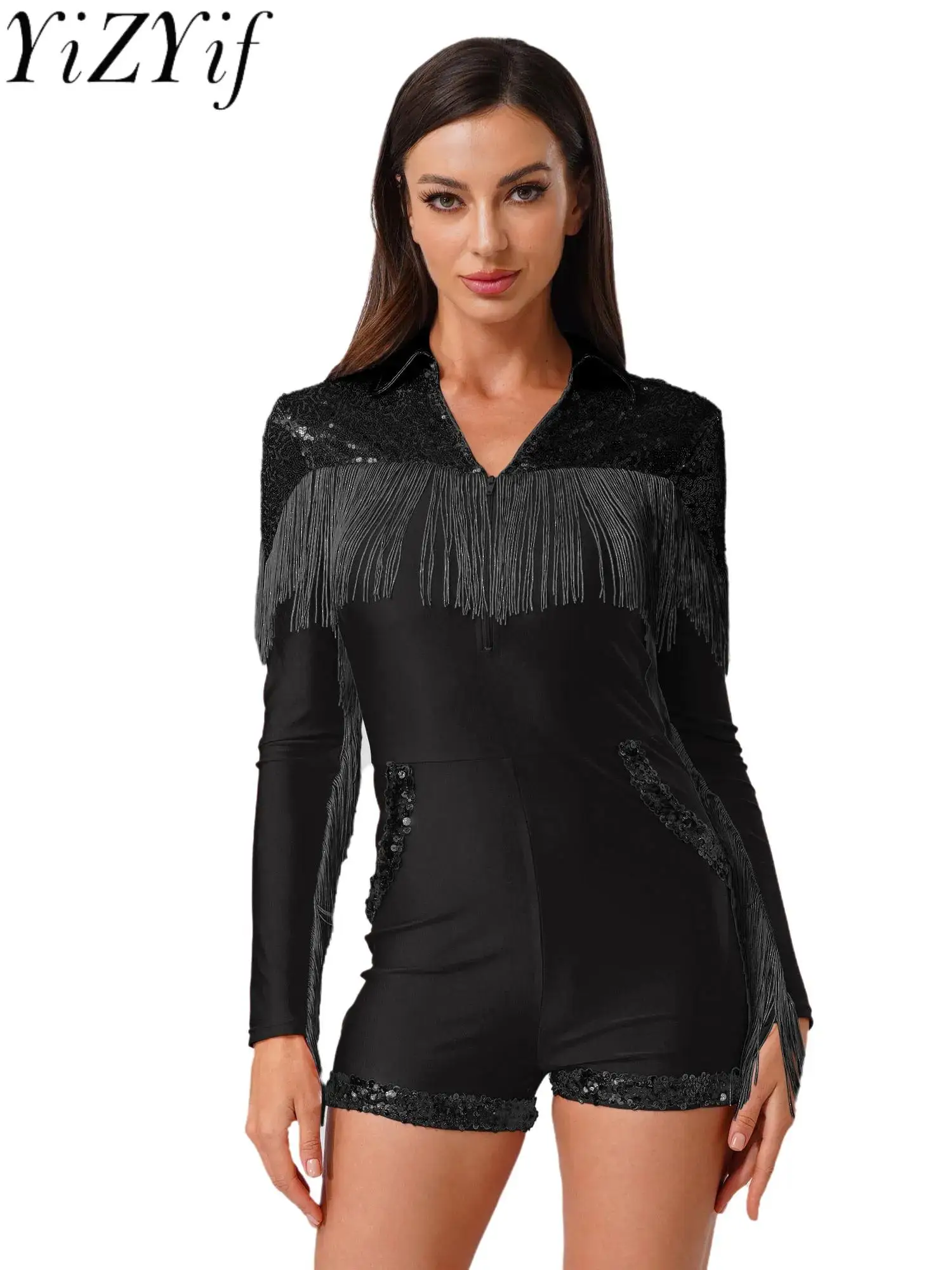 

Women Fashion Tassel Bodysuit for 70s 80s Hippie Disco Party Club Dance Costumes Halloween Carnival Tribe Cowgirl Cosplay Outfit