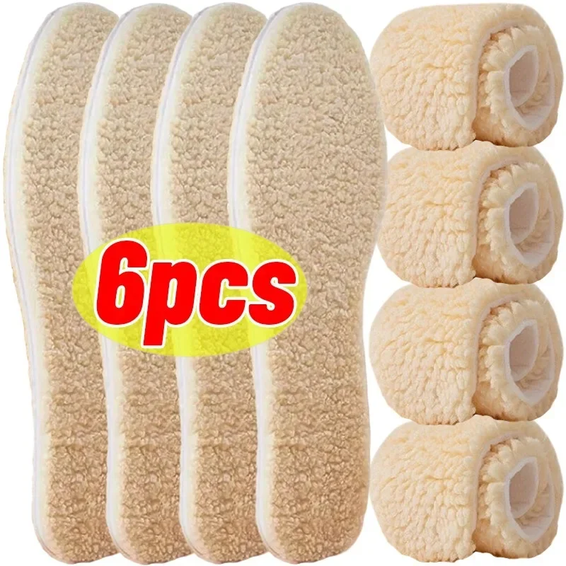 2/6pcs Winter Thicken Warm Insoles Women Men Imitation Lamb Wool Shoe Pads Soft Snow Boots Padding Cold-proof Tailorable Inserts