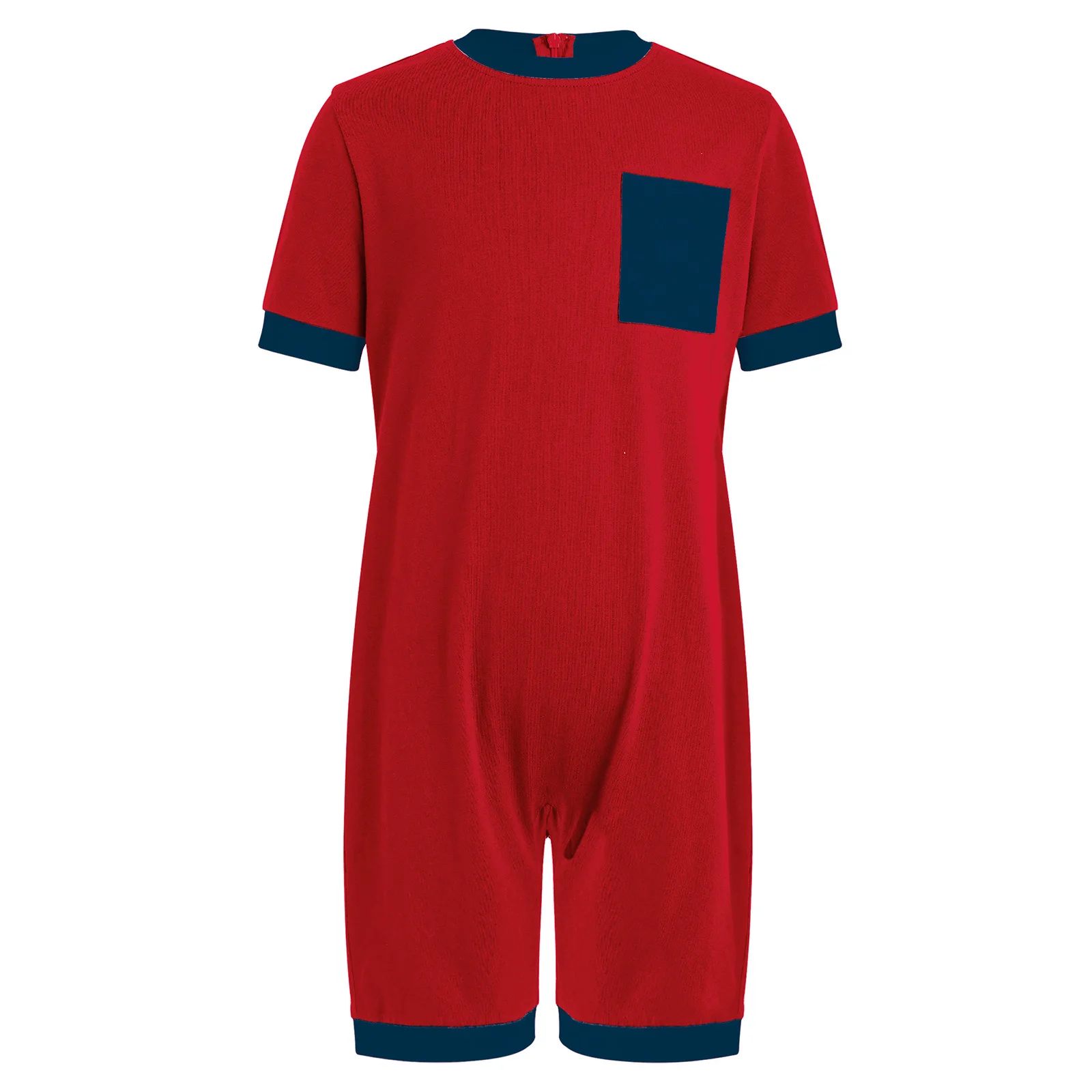 Image of Kinder-Spezialanzug für besondere Bedürfnisse, Jungen und Mädchen, Rundhals, Kurzarm, Anti-Rutsch-Rückenreißverschluss, Oberschenkellänge, Overall mit Tasche