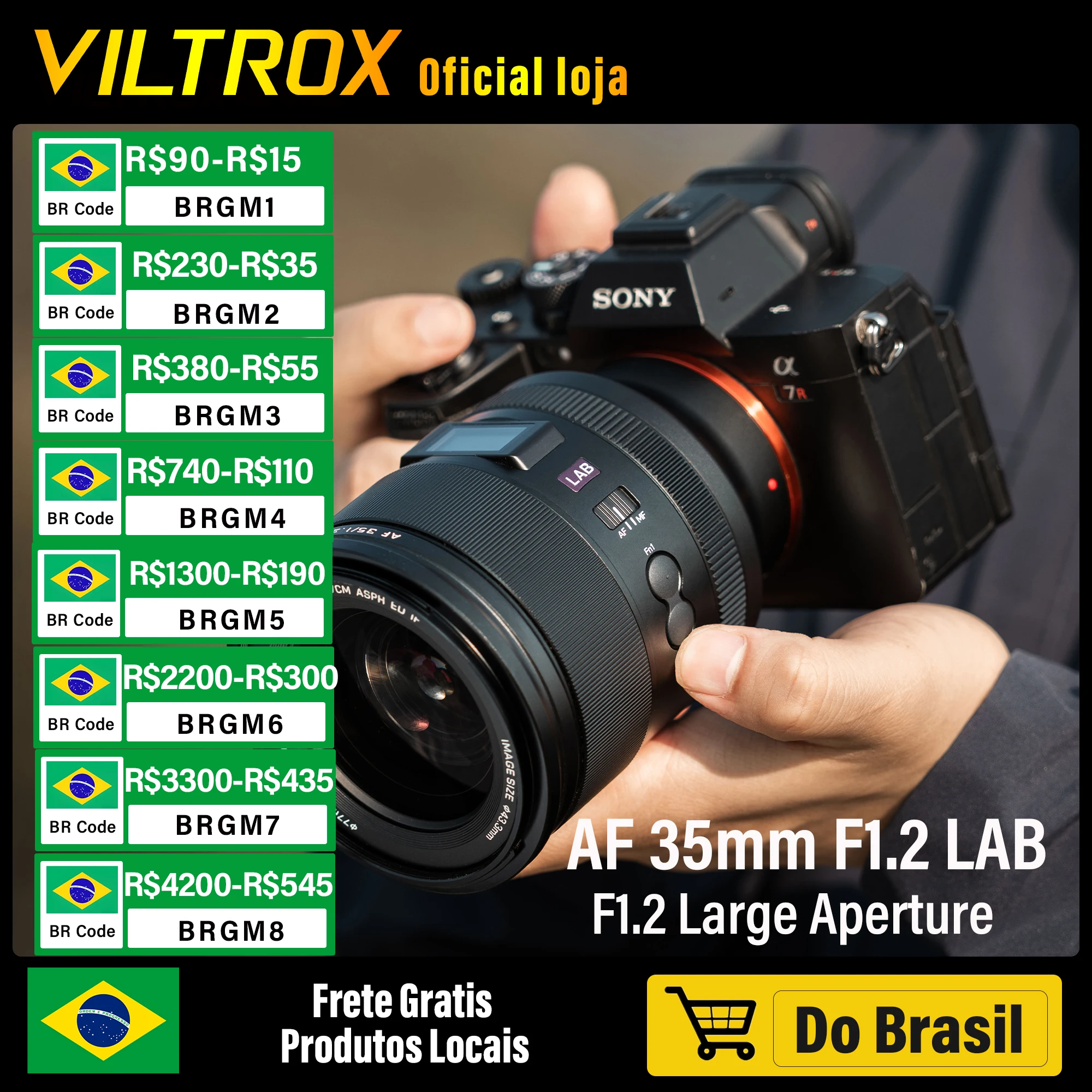 Lente de Câmera Viltrox 35mm F1.2 LAB Full Frame para Retratos com Grande Abertura para Câmeras Sony FE Nikon Z Mount A7M4 A7C2 ZV-E1 FX3