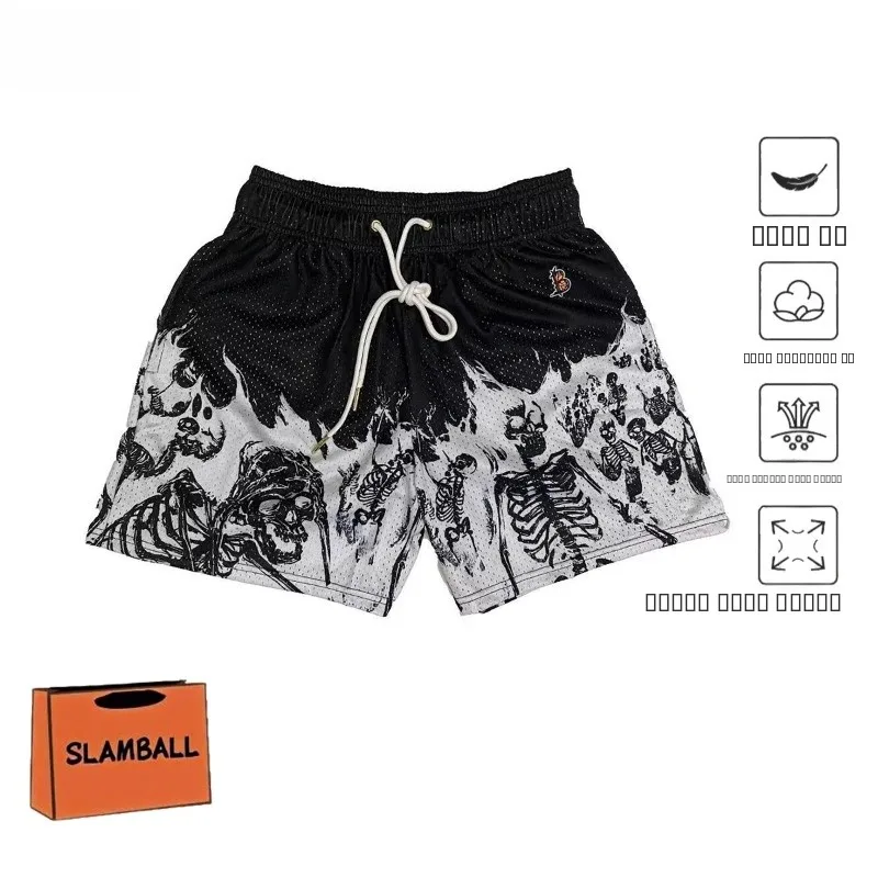 

Retro American Baskeall orts Men's Summer Sports Qui Dry Loose Running Training Skeleton Print Pants Straight Leg Casua...