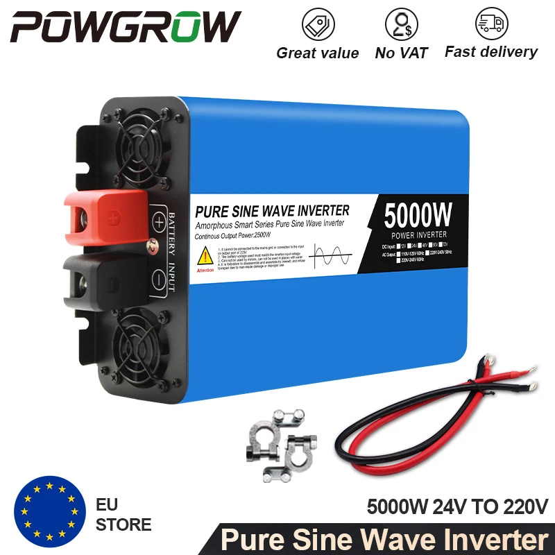 POWGROW 4KW 5KW 8KW 12KW Powerbank 12V 24V Zuivere Sinusgolf Omvormer Draagbare Powerbank Converter Zonne-auto-omvormer Transformator