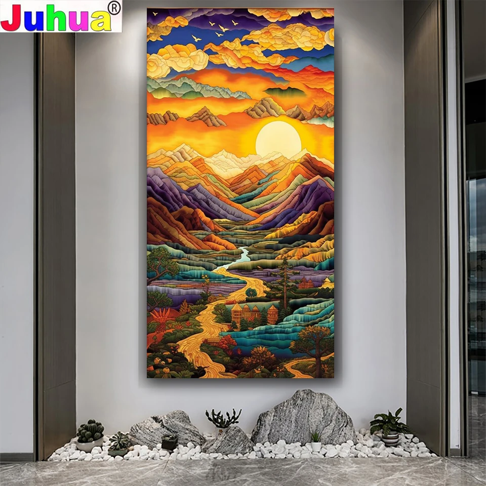 Beautiful sunset scenery diamond painting Full Diy diamond Mosaic Jewelry cross stitch Makeup Natural fields art home Decor