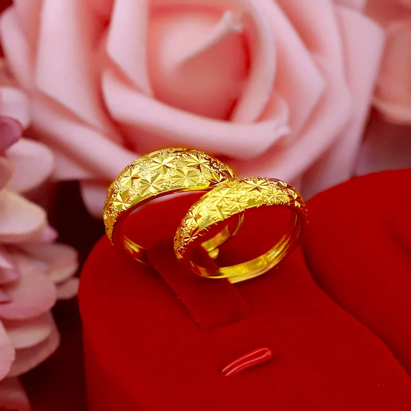 Couple's Golden Rings Solid 999 Gold Rings for Women Men Never Fade Wedding Rings Gold luxury Anniversary Resizable Rings Gifts - Image 5