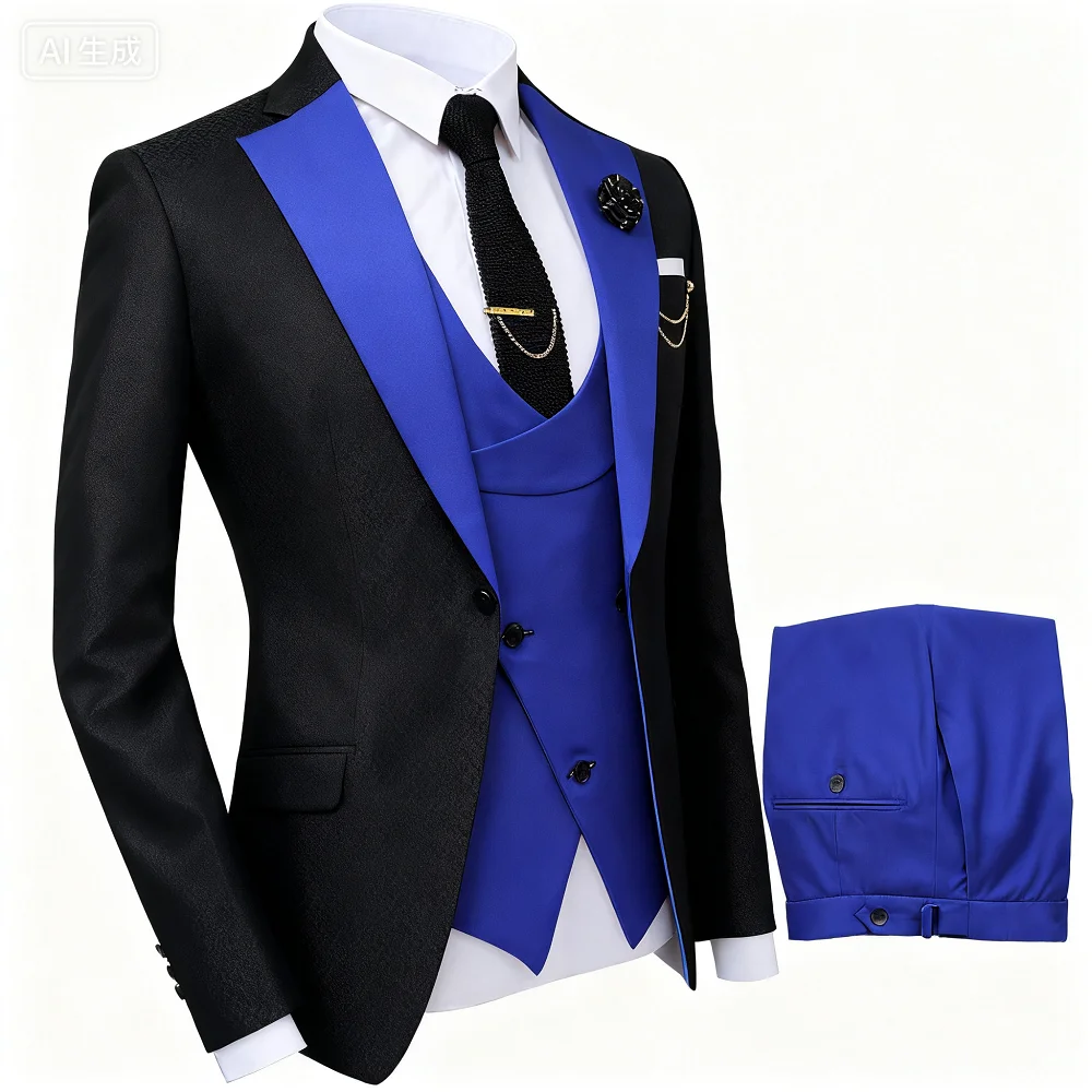 

Slim Fit 3 Piece Men's Suits Set - Formal Business Groom Tuxedo for Wedding Party Prom Includes Jacket Vest Pants