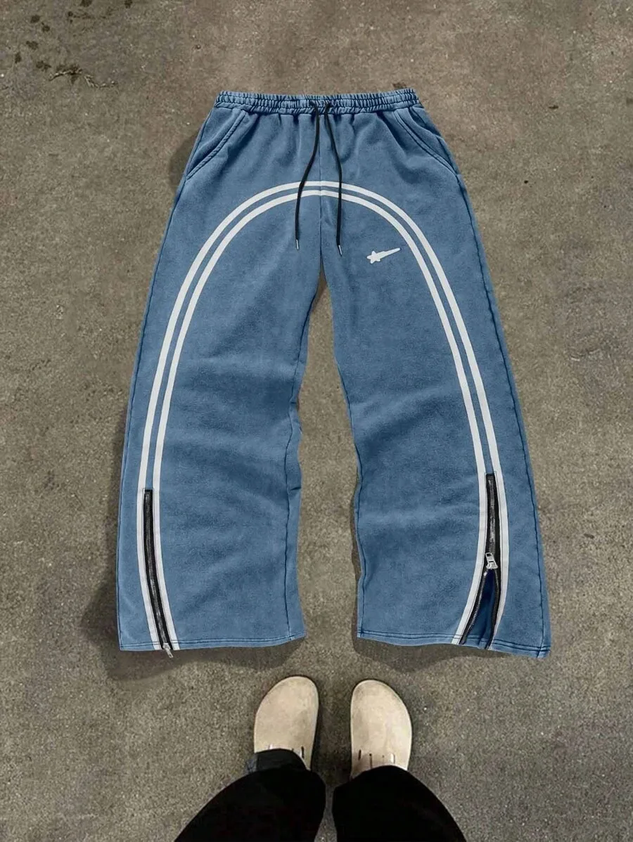 Retro American Vintage Distressed Streetwear Men's Women's Loose Straight Leg Wide Leg Pants Casual Versatile Long Trousers