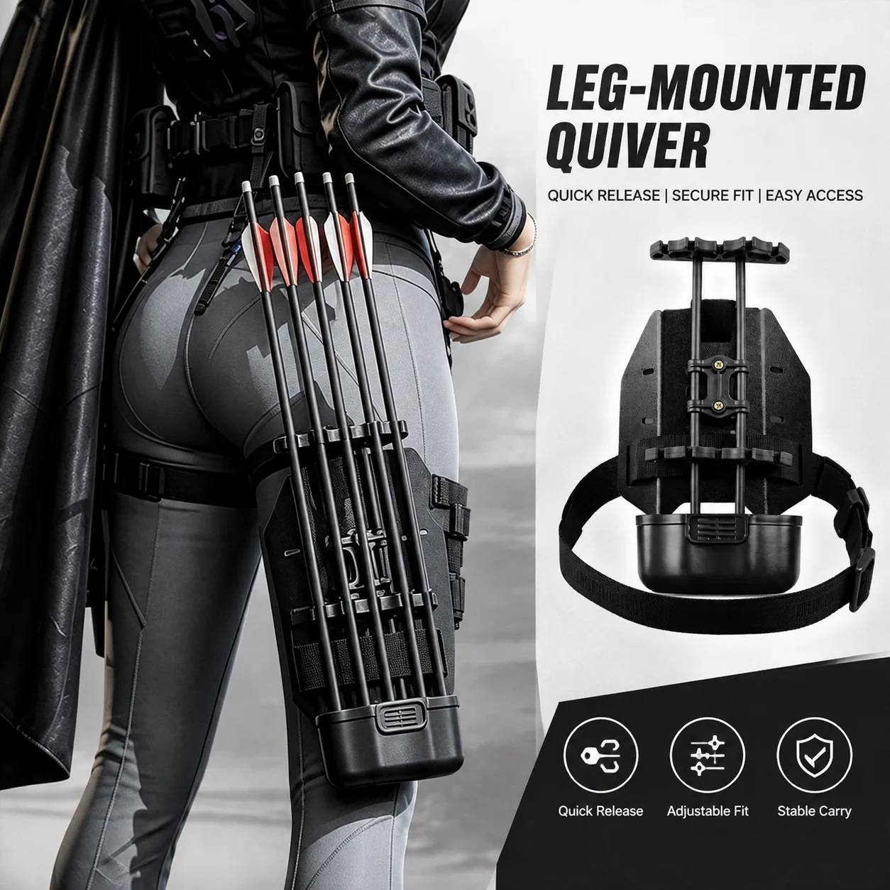 Tactical Leg Mounted Quiver Arrow Holder Quick Release Thigh Carrier Hunting Archery Gear Fits 5 Arrows 6mm Diameter and Above
