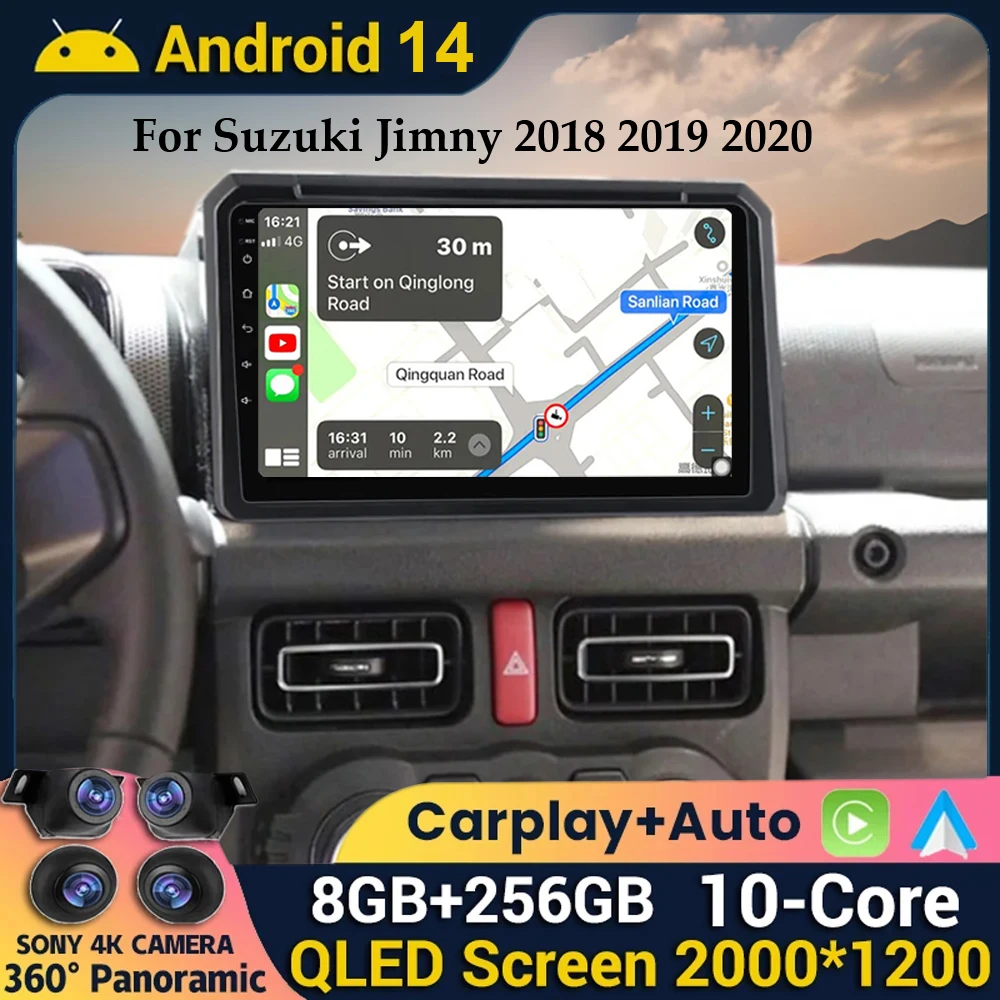 Android 14 Wireless Carplay&Auto For Suzuki Jimny 2018 2019 2020 Car Radio Multimedia Stereo Video Player GPS Navi 360 Camera 4G