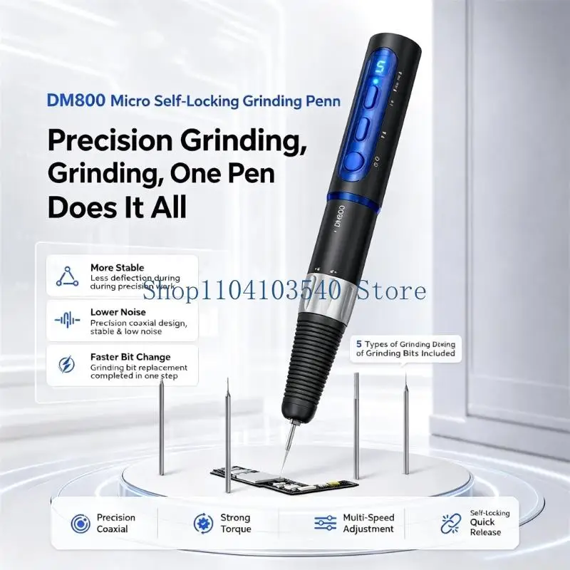 02DC Variable Speed Detailing Pen Tool with LED Digital Display, 7 Attachments and Bidirectional Control for Grinding and
