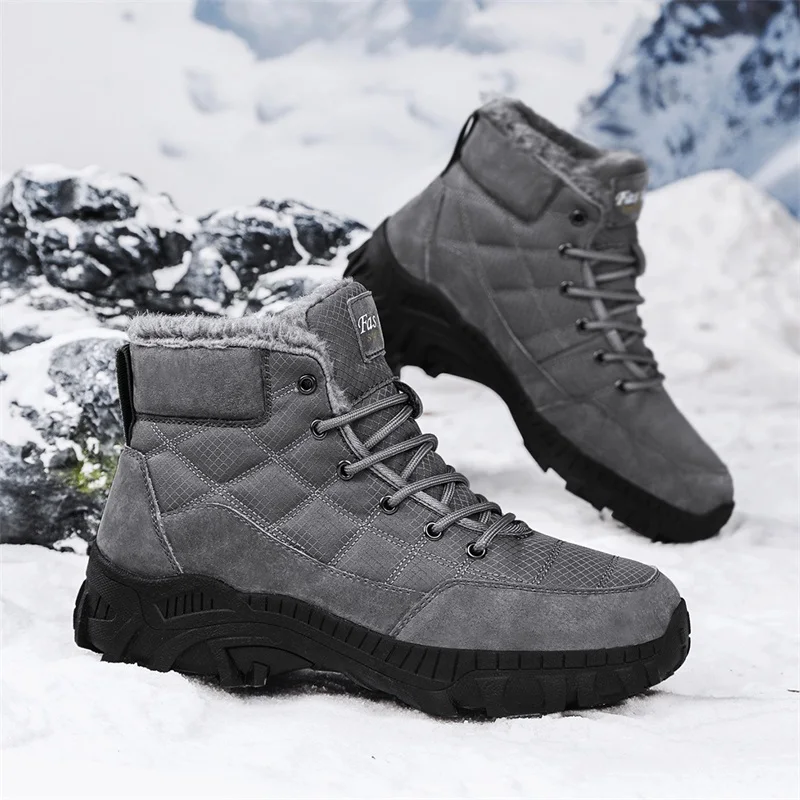 Winter Men Boots lace up Casual Warm Ankle Boots Shoes Man Sneakers Winter Plush Fur Man Footwear Snow Boots big size 48