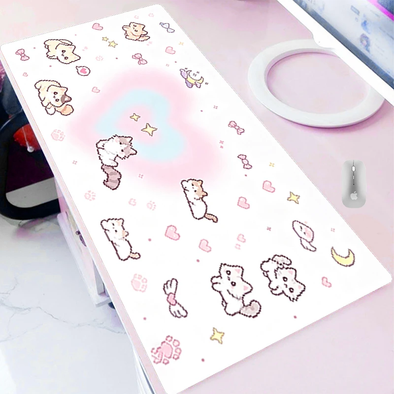 Low pixel cartoon cat Mousepad Pink desk mat Rubber Office Deskmat Game Keyboard Protect Mat HD Printing Computer Gamer MousePad