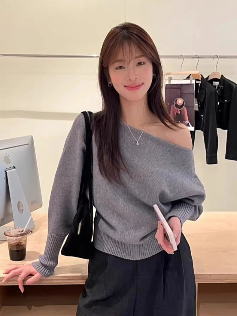 

Loose Knitted One-oulder Women's Sweater Autumn Winter Lazy Sle Korean Faion ow oulder Top Sweet Sle Regular Sve