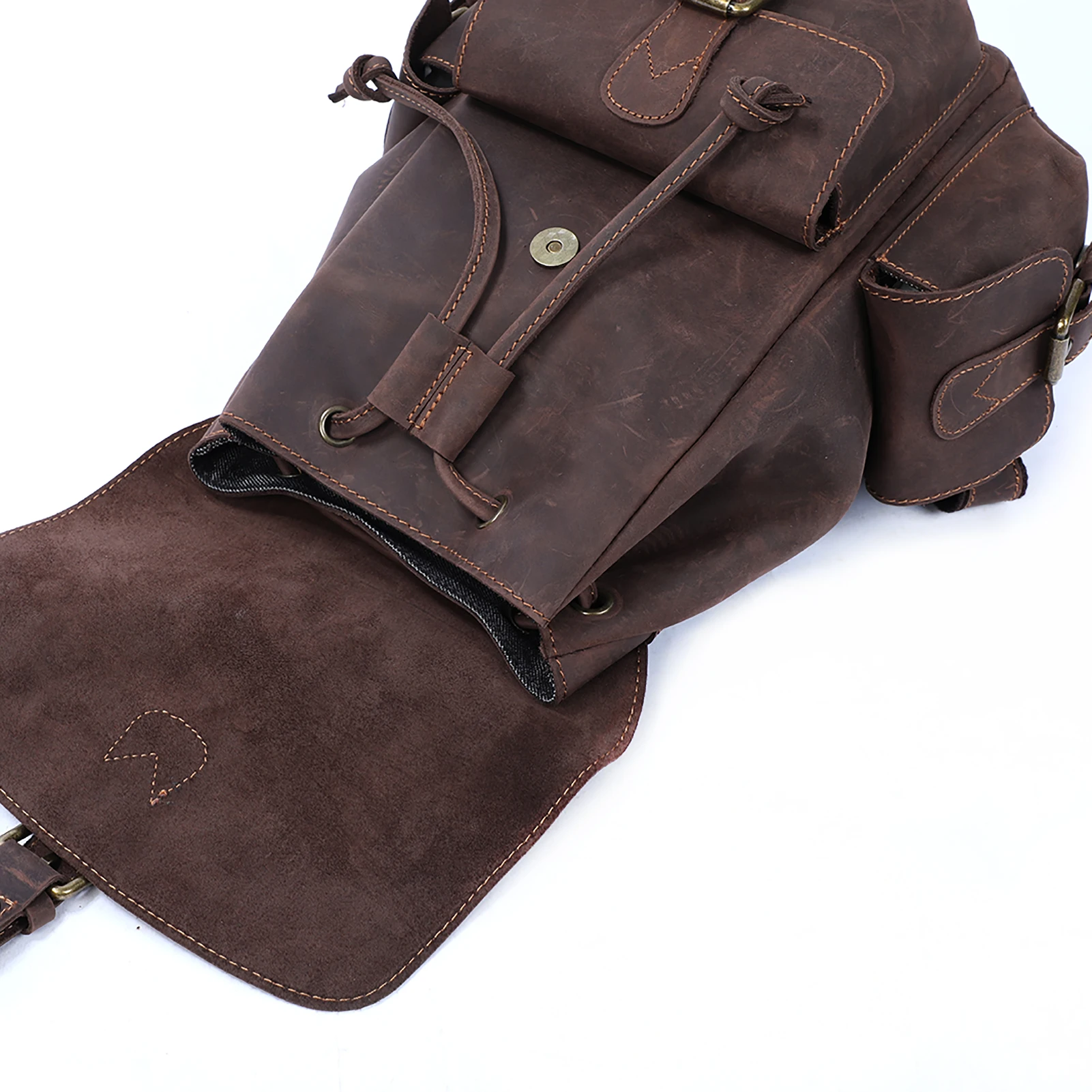S.WORKER Vintage Echtleder-Rucksack für Damen, Reise-Vintage-Mini-Crazy-Horse-Schultasche, Schultertasche aus Rindsleder – Detail 14