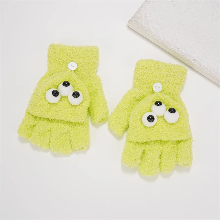 New Anime Stitch Knitted Gloves Kawaii Stitch Half Finger Flip Gloves Warm Outdoor Five Finger Cute Children\'s Gloves