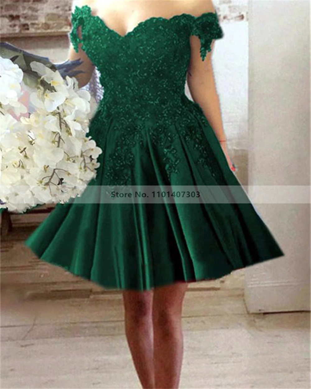 Blue Red Green Lace Off the Shoulder Short Homecoming Dresses  A Line Appliques Formal Graduation Mini Cocktail Prom Party Gowns