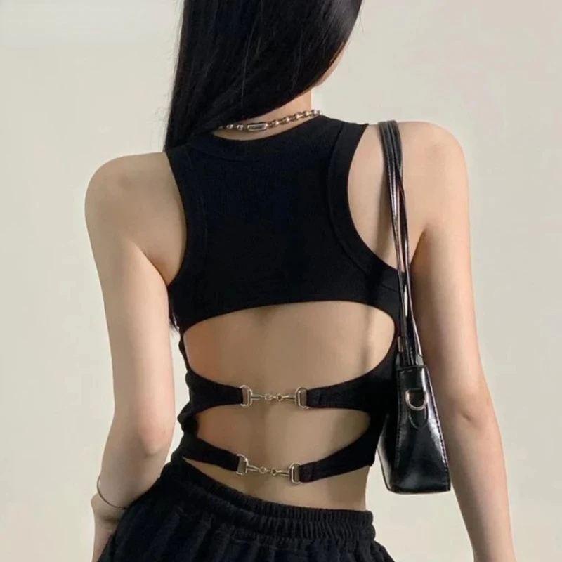 Women Sports Tank Sexy Backless Tops with Bra Pad Casual Crop Tops Backless Knitt Running Camisole for Women Y2K Streetwear Tops