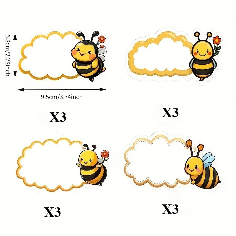 12 pieces of cute bee themed name tag stickers, cartoon style paper classroom decoration, used for desktop name tags - view 6
