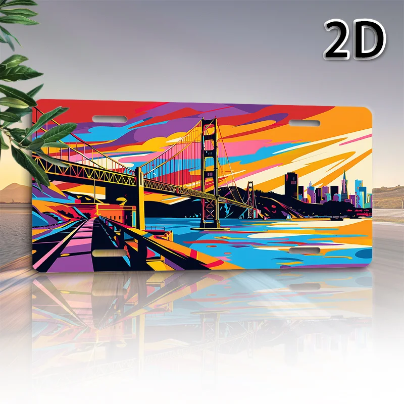 Aluminum Painting Vibrant Pop Art Golden Gate Bridge San Francisco Skyline At Sunset Vintage Metal Tin Sign Wall Decor For Home