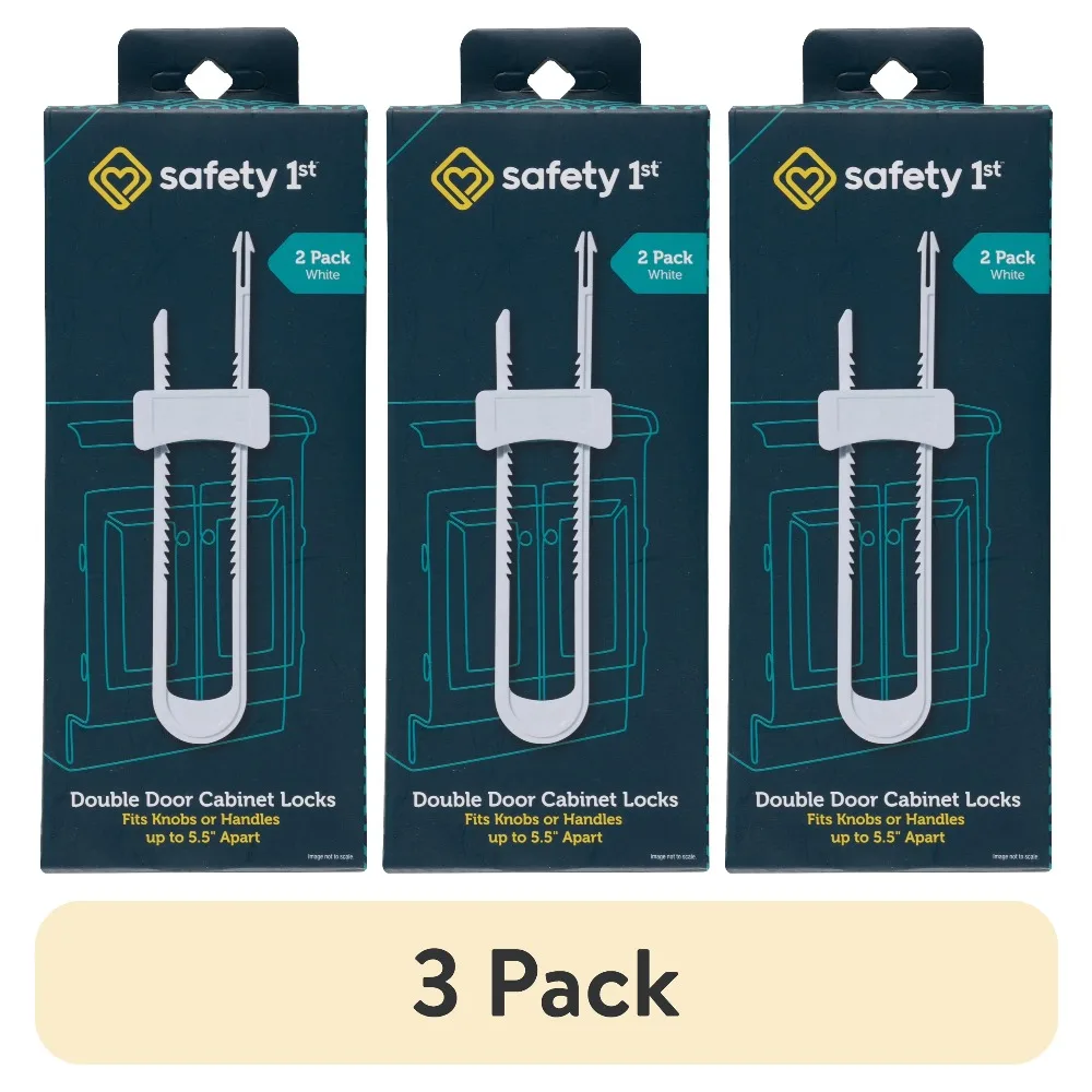 Double Door Baby Proof Cabinet Locks Child Safety Latches for Toddlers Kids 2 Pack White