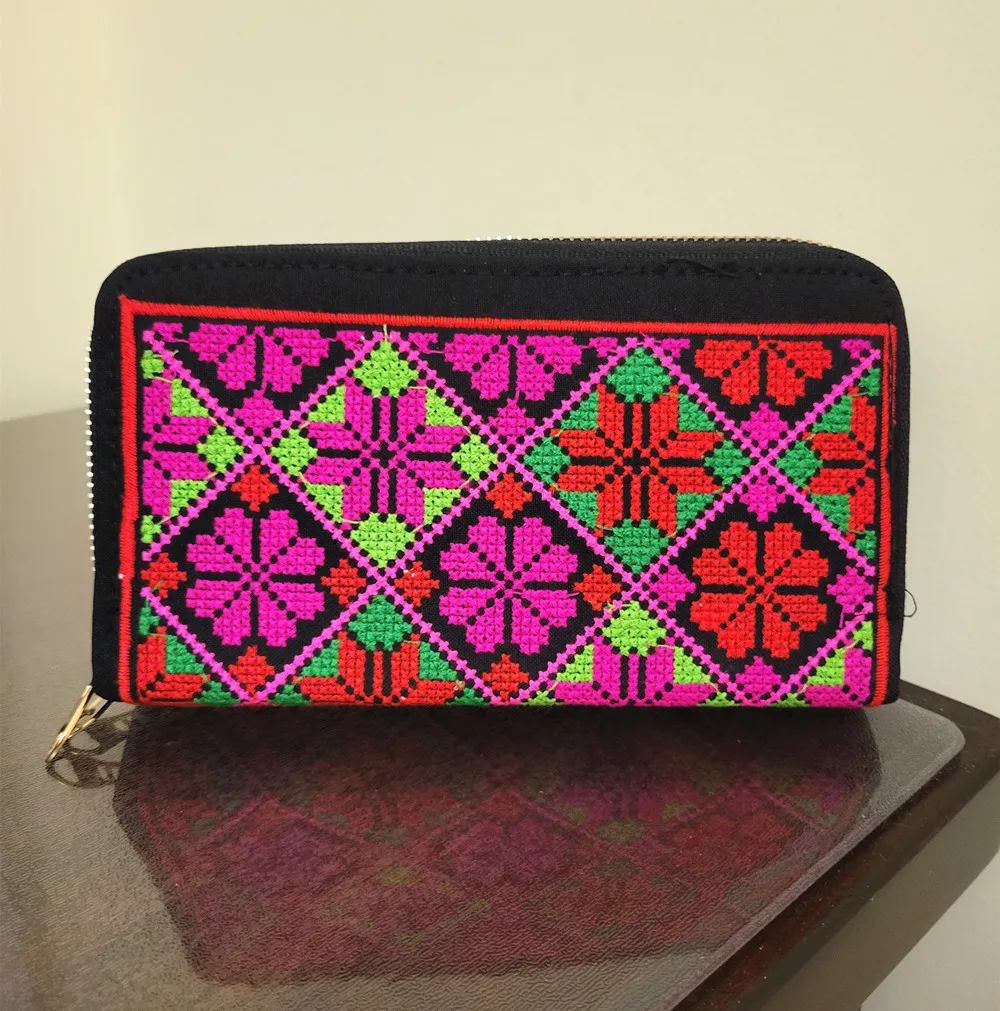 Women\'s wallet Ethnic Embroidery Women Long Wallet High-capacity zipper Wallet Canvas purses Clutch bags Female bag