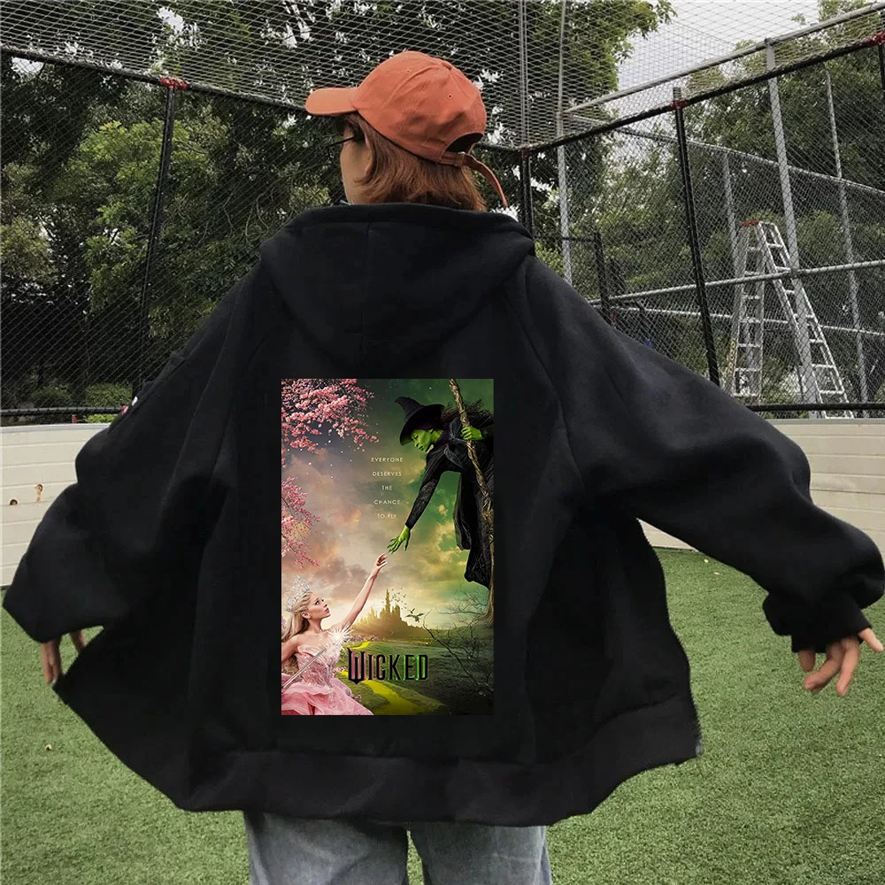 Wicked Movie Zipper Hoodie Women Men Long Sleeve Streetwear New Musical Sweatshirt Tops