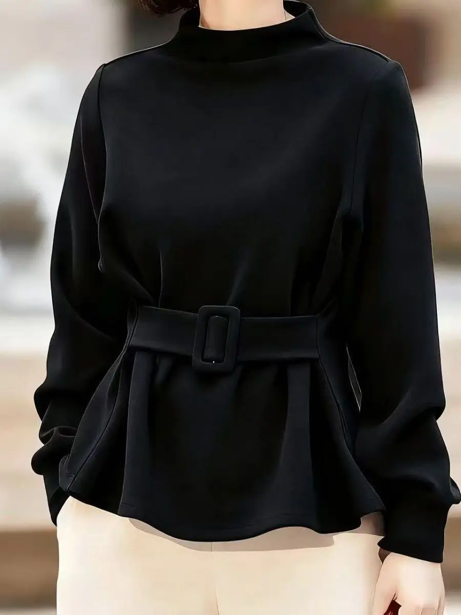 Koreaanse Sle High Ne Long Sve afslanktop Dames Faionable Veelzijdig riemontwerp Casual woon-werkverkeer Winter Nieuwe collectie