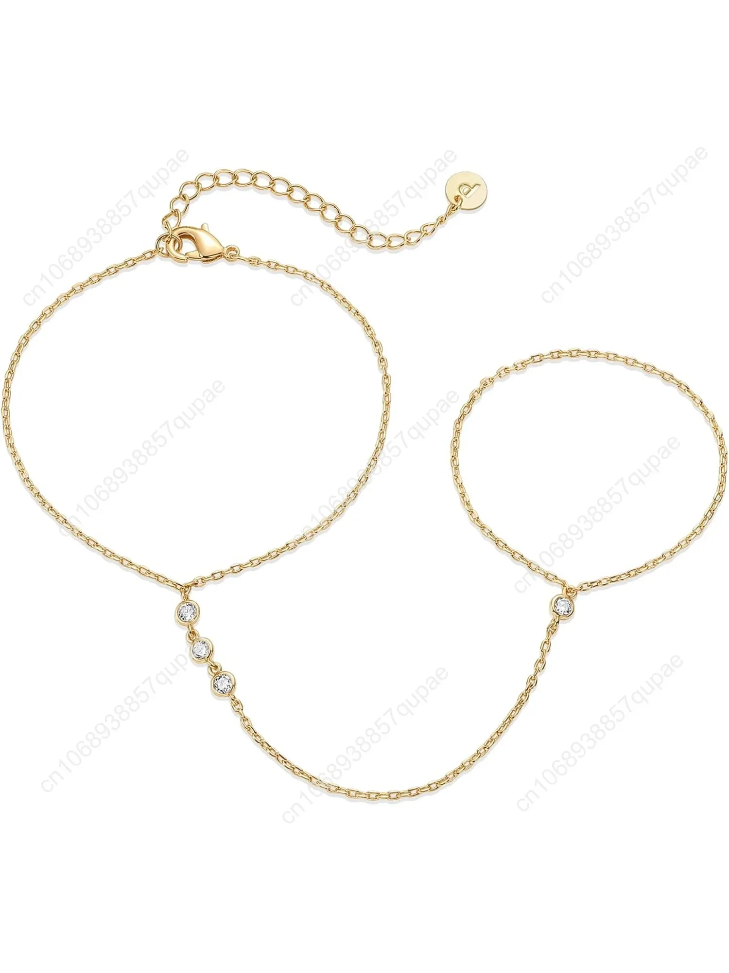 

14K Gold Plated Freshwater Pearl Gold Hand Chain Bracelet for Women - Trendy Ring Bracelet Hand Chain Body Jewelry