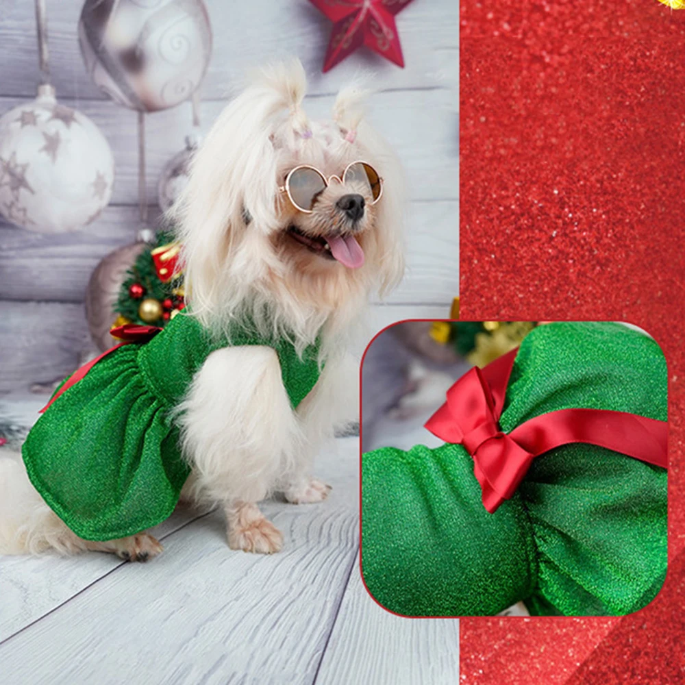 Merry Christmas Dog Dress Sparkling Bow Skirt For Puppy Chihuahua Pullover Festive Outfit Pet Christmas Dress DIY Dog Clothes