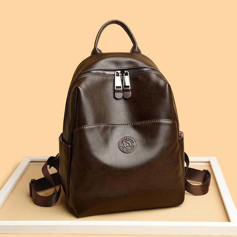 Women Leather Backpacks Luxury Designer Soft Leather Rucksack Female Vintage Bag School Bags For Girls Multifunction Backpack