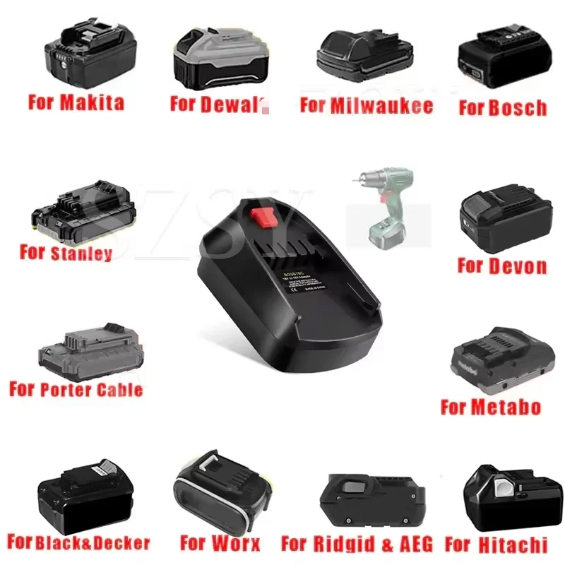 For Makita/Dewal/Milwaukee/Bosch/Worx/Kress/Metabo/Ridgid/Hitachi/Devon/Stanley 18V Battery Adapter Convert For Bosch PBA Tool